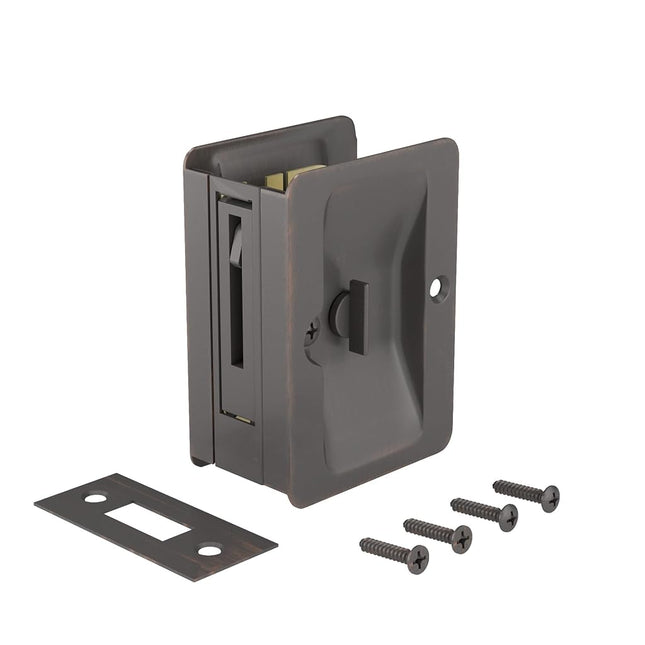 RICHELIEU Hardware 1701ORBPSBC Onward Pocket Door Pull with Privacy Lock, Rectangular, 3-7/32 in (82 mm), Oil-Rubbed Bronze