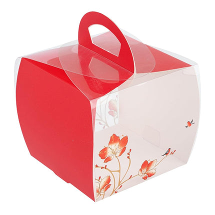 Restaurantware-4 Inch x 4.25 Inch Individual Cupcake Boxes, 100 Disposable Cupcake Display Boxes - with Handle, Bird Accent, Clear Plastic Single Cupcake Containers, for Weddings Or Birthdays