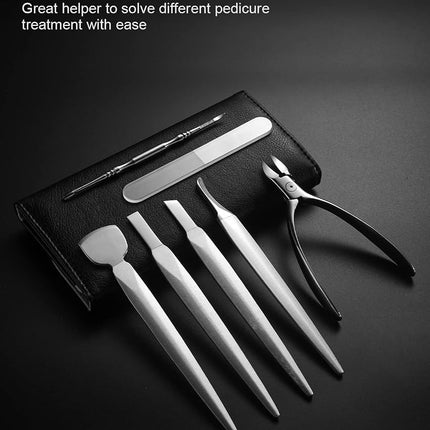 FERYES Pedicure Knife Ingrown Toenail Kit, 7 PCS Professional Pedicure Tool Toenail Grooming Kit, Super Sharp Toenail Clippers (Leather case included）