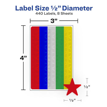 Avery Assorted Foil Star Labels, 1/2" Diameter, 440 Labels per Pack, Case Pack of 36 (6007)