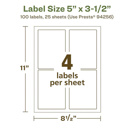 Avery EcoFriendly Matte White Recycled Rectangle Labels, 5" x 3.5", Matte White Labels, Permanent Adhesive, Laser/Inkjet Printable, 100 Total