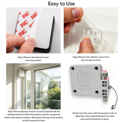 Lily's Home Automatic Door Closer - Sliding Screen Auto Door Closer. Storm, Gate, Windows and Cabinet Doors Closer, Punch-Free and with Full Control on The Closure Speed and Strength. (Single, White)