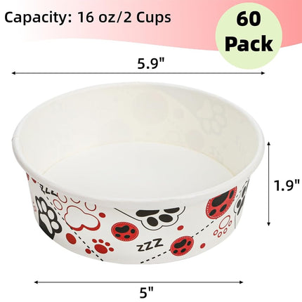 SOUJOY 60 Pcs Disposable Cat Bowls, 16 oz Pet Feeding Bowl, Foot Print Travel Dog Food Bowl for Small Dog Puppy Cat Dry and Wet Pet Food or Water