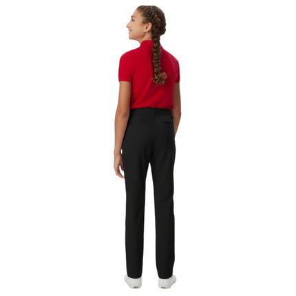 French Toast Pantalón de sarga elástico de pierna recta con cintura ajustable para niñas (tallas estándar y grandes), Negro, 7 años