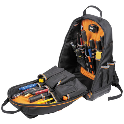 KLEIN TOOLS Unisex's Tool Bag Tradesman Pro Extra-Large 40-Pocket Electrician Jobsite Backpack with Molded Bottom, Black, Charging Port