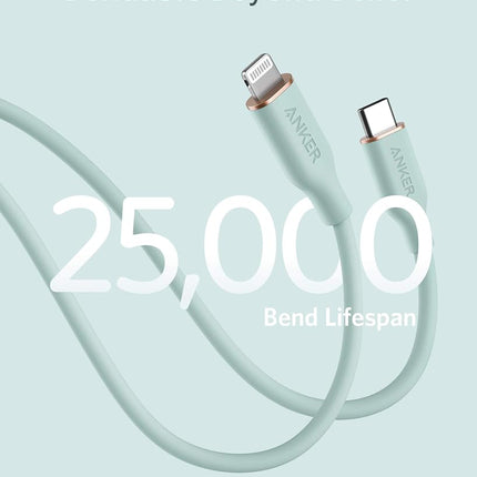 Anker Powerline III Flow, USB C to Lightning Cable for iPhone 12 Pro/11/X/XS/XR/ 8 Plus, AirPods Pro, (6ft) [MFi Certified] Supports Power Delivery, Silicone(Charger Not Included) (Mint Green)