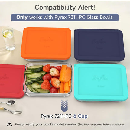 Sophico 6 Cup Rectangle Silicone Storage Cover Lids Replacement for Pyrex 7211-PC Glass Bowls, Container not Included (Navy Blue)