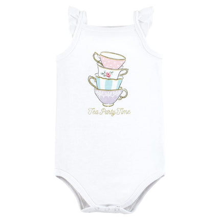 Hudson Baby Unisex Baby Cotton Sleeveless Bodysuits, Tea Party, 3-6 Months