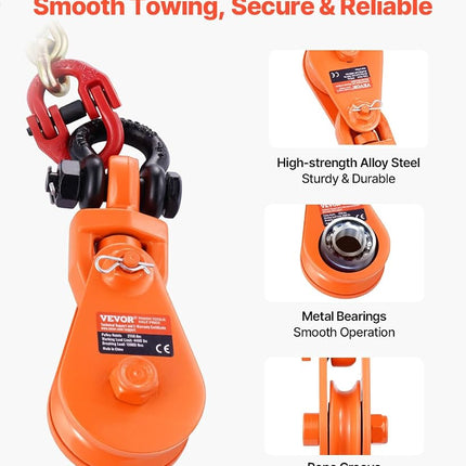 VEVOR 2 Ton Snatch Block with G80 Chain, Swivel Shackle, 3" Sheave for 3/8" Wire Rope, Snatch Block Pulley for Towing and Recovery Applications on Flatbed Tow Truck Rollback Wrecker Car Carrier Cable