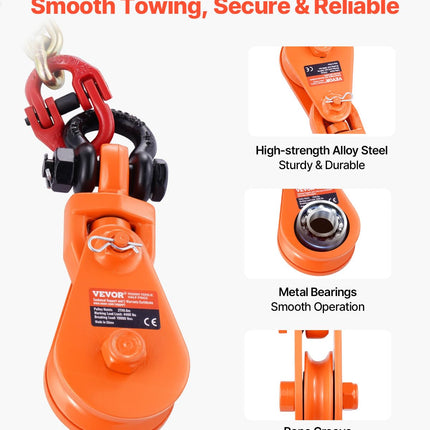 VEVOR 2 Ton Snatch Block with G80 Chain, Swivel Shackle, 3" Sheave for 3/8" Wire Rope, Snatch Block Pulley for Towing and Recovery Applications on Flatbed Tow Truck Rollback Wrecker Car Carrier Cable