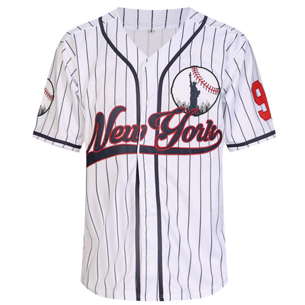 Stitched New York 99 Baseball Jerseys Shirts Hip Hop Button Down Men's Clothing for Party Xmas Gift, White Pinstriped, S