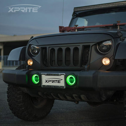Xprite 4" Inch 60W Cree Led Fog Lights W/Green Halo Ring DRL for Jeep Wrangler JK Tractor Boat Led Fog Lamps Bulb Auto Led Headlight Driving Offroad Lamp