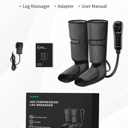 Masseur de jambes Nekteck avec compression d'air pour la circulation et la relaxation, appareil de massage des pieds et des mollets avec télécommande, 2 modes, 3 intensités, enveloppes de jambes réglables pour la maison et le bureau