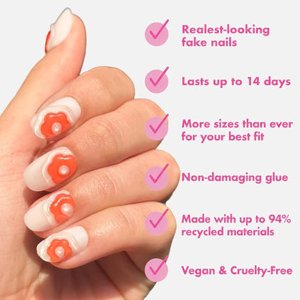 Olive & June Maximalist Instant Mani Press-On Nails (Glue) | 42 Fake Nails, 21 Sizes | Non-Toxic, Long-Lasting Big, Bold Gorgeous Realistic Look | Salon-Quality | Short, Round | Puffy Bubble Flowers