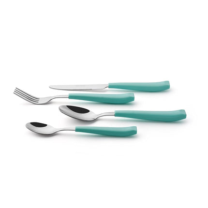 EXZACT 16pcs Cutlery Set Stainless Steel Wide Handles Serves 4 Turquoise
