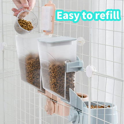 Rabbit Food and Water Bowls Set, Automatic Bunny Feeder Food Dish Small Animal Bin Feeder with Lid for Bunny Cat Ferret Chinchilla Guinea Pig