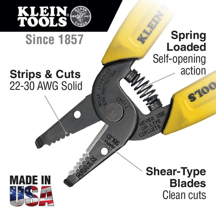 Klein Tools 11047 Wire Stripper/Cutter, Made in USA, Compact, Lightweight, Hardened Steel, Precision Ground, for Stranded and Solid Wires