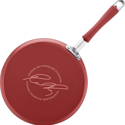 Set de utensilios de cocina de 12 piezas Rachael Ray Cucina antiadherente de esmalte de porcelana, color rojo arándano