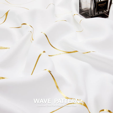 Deconovo Gold Wave Print Blackout Curtains for Bedroom, Thermal Insulated Curtains for Living Room, Room Darkening Drapes (Pure White/Wave, 52x96 Inch, 2 Panels)