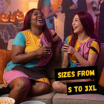 Disney Nightmare Before Christmas Sally | Women's Multicoloured Short Sleeve Costume Dress | Halloween Party Outfit | Cosplay Dress | Themed Apparel for Fans Merch - XX-Large