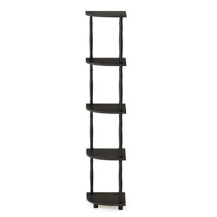 Furinno TURN-N-TUBE Storage Shelves, 5-Tier Book Shelf, Corner Shelf, Toolless Open Shelves, Classic Tubes, for Organization and Storage, Living Room, Home Office, Espresso