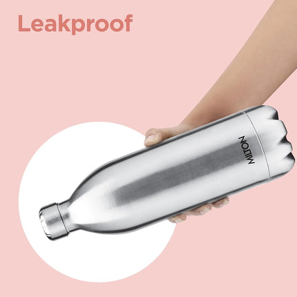 MILTON Duo DLX 1500 Thermosteel 24 Hours Hot and Cold Water Bottle with Bag, 1 Piece, 1.5 Litre, Silver, Leak Proof, Office Bottle, Gym, Home, Kitchen, Hiking, Trekking, Travel Bottle