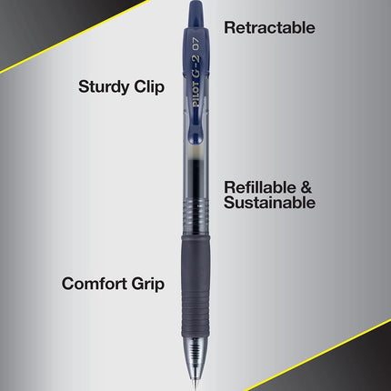 Pilot G2 Retractable Premium Gel Ink Roller Ball Pens, Fine Point, Navy Blue Ink, Dozen Box (31187)
