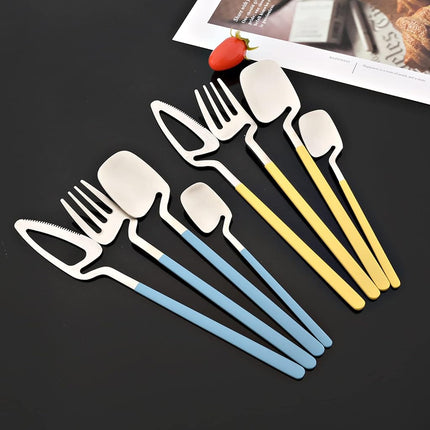 JASHII Silverware Set Satin Finish 24-Piece Stainless Steel Flatware Set Kitchen Utensil Set Service for 6 Tableware Cutlery Set Dishwasher Safe (Matte Blue Silver)