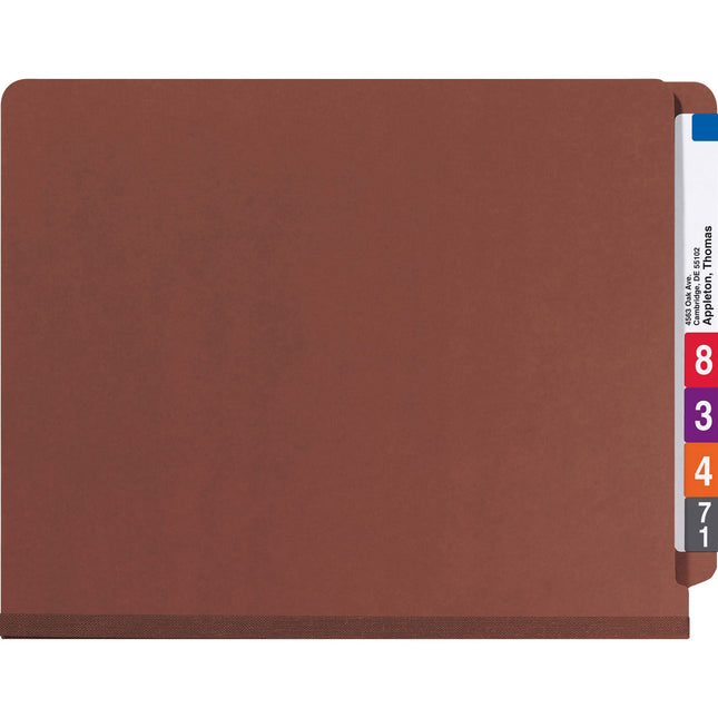 Smead 100% Recycled End Tab Pressboard Classification File Folder with SafeSHIELD Fasteners, 2 Dividers, 2" Expansion, Letter Size, Red, 10 per Box (26860)