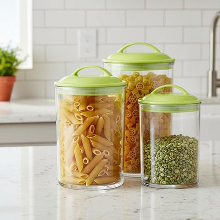 Food Storage Containers, BPA Free Airtight Canisters for Cereal, Pasta, Sugar, Coffee, Flour, Cookies, Loose Tea, for Kitchen Organization, Set of 3 by Reston Lloyd, Lime