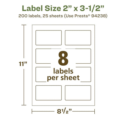 Avery EcoFriendly Matte White Recycled Rectangle Labels, 2" x 3.5", Print-to-The-Edge, Matte White Labels, Permanent Adhesive, Laser/Inkjet Printable, 200 Total