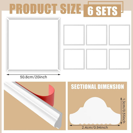 6 Set Accent Wall Molding Kit Premade Wainscoting Panels Wall Molding Peel and Stick Panel White Pre Cut Trim for Walls Picture Frame Molding for Home Decoration (20 x 20 Inch)