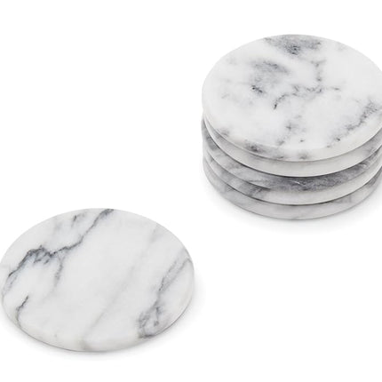 Fox Run 48749 Natural White Polished Marble Stone Coasters, Set of 6