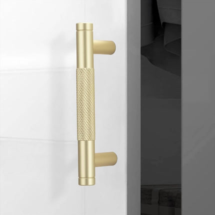 POVEFONK 10 Pack 3 inch(76mm) Brushed Brass Kitchen Cabinet Handles Knurled Cabinet Pulls Gold Drawer Pulls Kitchen Hardware