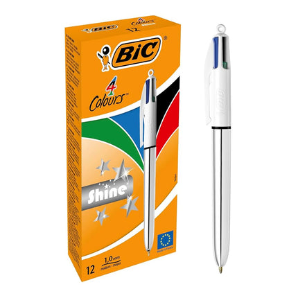 BIC 4 Colours Shine Retractable Ballpoint Pen Black/Blue/Red/Green (Pack of 12