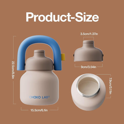 CHAKO LAB Water Bottle with Straw and Carry Handle | Wide Mouth Vacuum Ceramic Liner | Reusable, Leak-Proof and BPA-Free | 33oz(Coco)