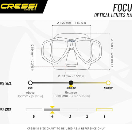 Cressi Focus Scuba Diving Optical Lenses Available Mask - Blue