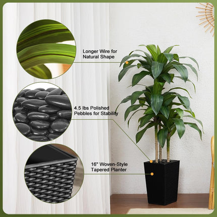 VeriNatural 5FT Artificial Dracaena Tree - UV Resistant Faux Tropical Plant, Potted Fake Tree with Taper Planter & Pebbles - Indoor Outdoor Greenery for Home, Porch, Living Room, Bedroom Decor, VN127
