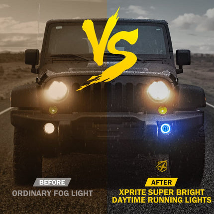 4 Inch 60W LED Fog Light w/Blue Halo DRL Compatible with 07-18 Jeep JK JKU