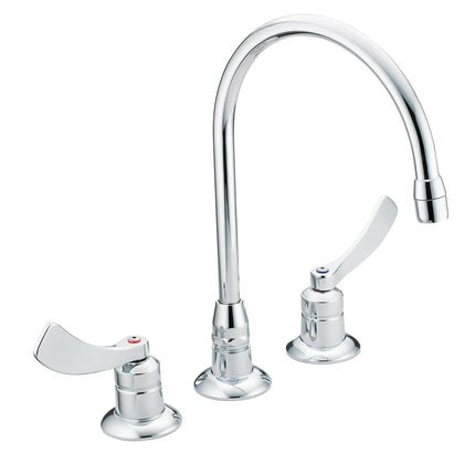 Grifo de cocina extendido Moen 8225SMF15 Commercial M-Dura con manijas de cuchilla de muñeca lisas de 4 pulgadas y alcance de boquilla de 8 pulgadas, 1.5 gpm, cromo