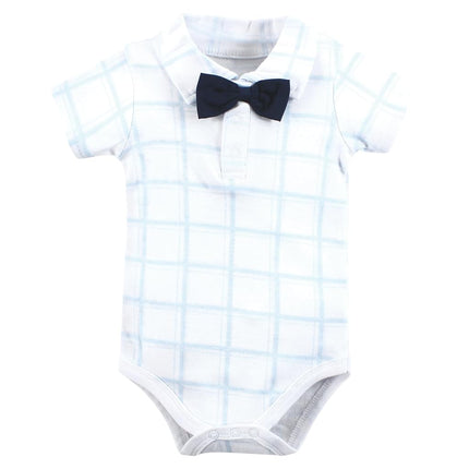 Hudson Baby Unisex Baby Cotton Bodysuits, Plaid Little Man Polo, 9-12 Months, Plaid Little Man Polo, 9-12 Months