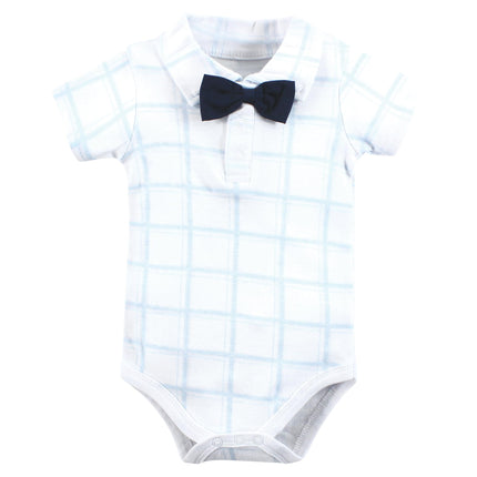 Hudson Baby Unisex Baby Cotton Bodysuits, Plaid Little Man Polo, 12-18 Months
