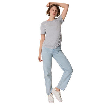 Hanes Women's Perfect-T Short Sleeve Cotton Crewneck T-Shirt, Light Steel, XXL