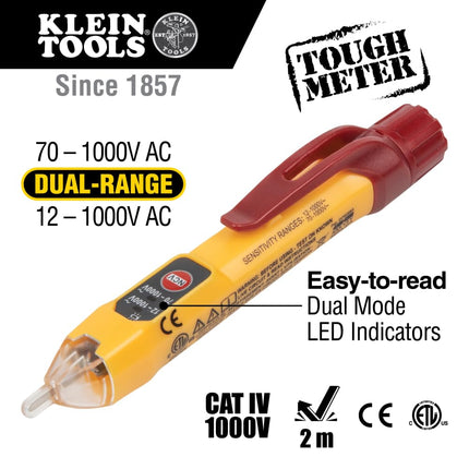 Klein Tools NCVT2PKIT Non-Contact Voltage Tester with Outlet Tester, 12-48V AC or 48-1000V AC Dual Range for Broad Application