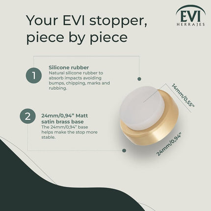 EVI Herrajes Wall Mounted Door Stop,Matte Brass - White Rubber,24x14mm,I-205/24-BMT