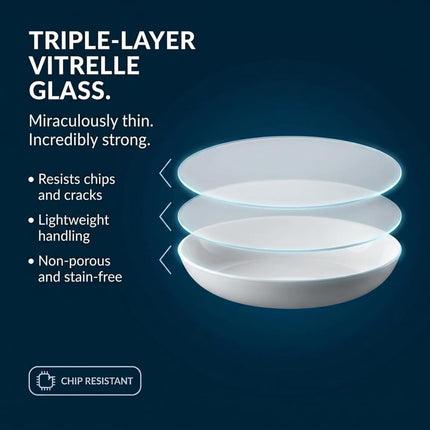 Corelle White Versa Bowls for Pasta, 4 Pack, 30oz Made in The USA | Easy to Clean Bowls are Lightweight | Resistant to Chips & Cracks| Dishwasher and Microwave Safe