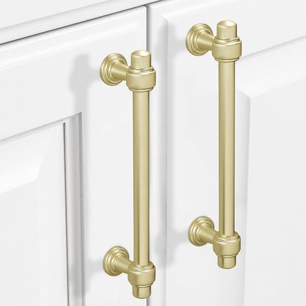 POVEFONK 10 Pack 6-1/4 Inch (160mm) Brushed Brass Kitchen Cabinet Pulls - Gold Drawer Handles for Dresser, Kitchen Hardware