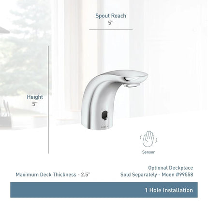 Grifo de sensor Moen CA8302 comercial M-Power de un solo montaje operado por batería de 0.5 gpm, cromo