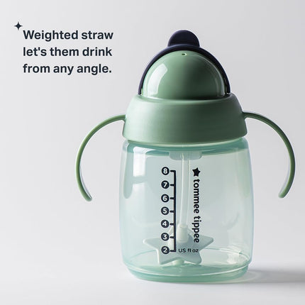 Tommee Tippee Superstar Weighted Straw Cup for Toddlers, 6m+, 10oz, 2 Pack Leak and Shake-Proof, Antimicrobial Technology, Green