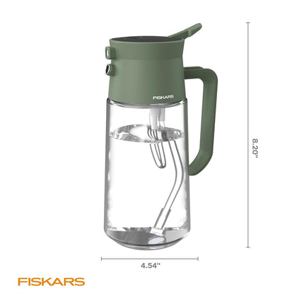 Fiskars 2-in-1 Mist & Pour Watering Carafe, Glass Plant Mister with Thumb Pump Sprayer, Precision Spout for Indoor Gardening, 17 oz Capacity, Modern Décor Style, Clear